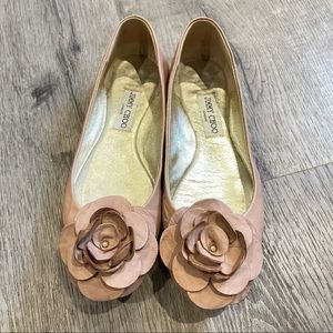Jimmy Choo blush ballet leather flats flower embellishment